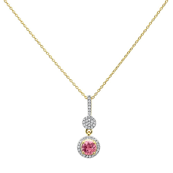 GEMSTONE CLOSEOUT ! 0.52cts 10k Yellow Gold Round Pink Tourmaline & Diamond Pendant