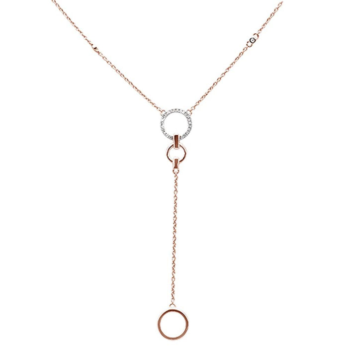 DIAMOND CLOSEOUT! .09ct 14kt Rose Gold Diamond Drop Circle Lariat Pendant Necklace 18"+2" Ext