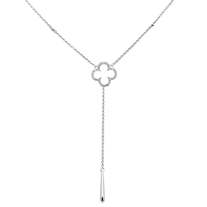 DIAMOND CLOSEOUT! .10ct 14kt White Gold Diamond Clover Lariat Drop Pendant Necklace 18"