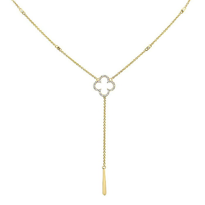 DIAMOND CLOSEOUT! .11cts 14k Yellow Gold Diamond Flower Drop Dangle Pendant Necklace 16+2" Ext