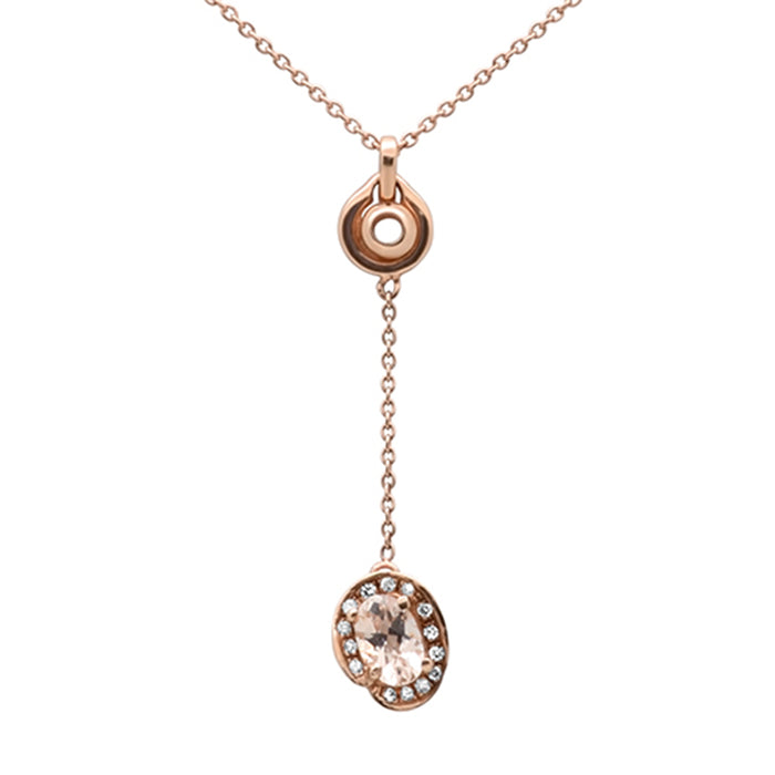 GEMSTONE CLOSEOUT ! .54cts 10k Rose Gold Diamond & Morganite Lariat Pendant Necklace 18" Long
