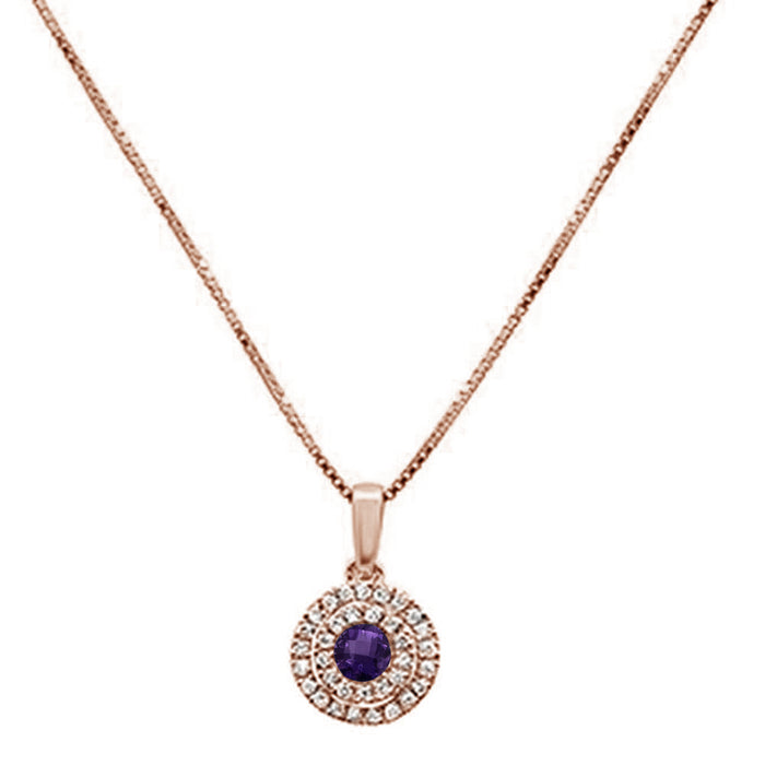 GEMSTONE CLOSEOUT ! .37cts 10k Rose Gold Diamond & Round Amethyst Pendant