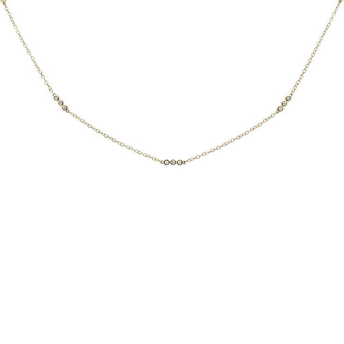 DIAMOND CLOSEOUT! .22ct 14k Yellow Gold Diamond 3 Bezel Station Necklace 18" Long