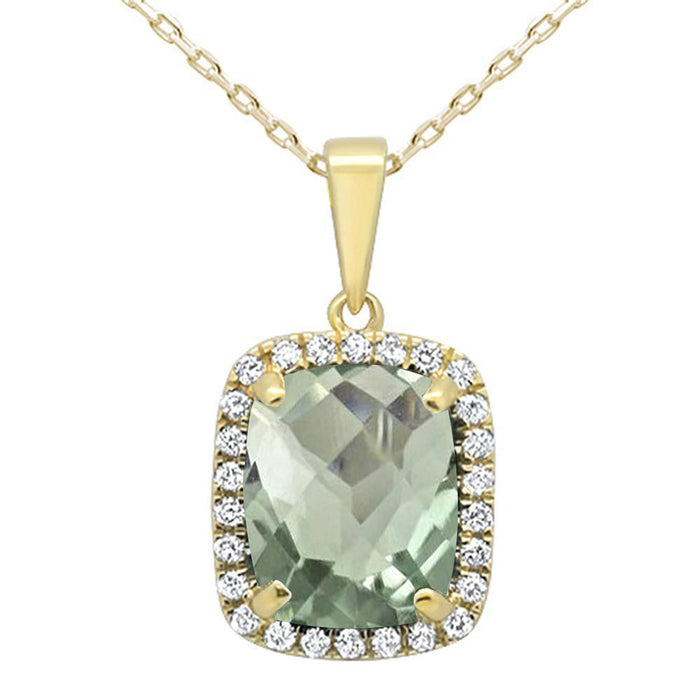 GEMSTONE CLOSEOUT! 2.82ct Cushion Cut Green Amethyst 10k Yellow Gold Diamond Pendant Necklace