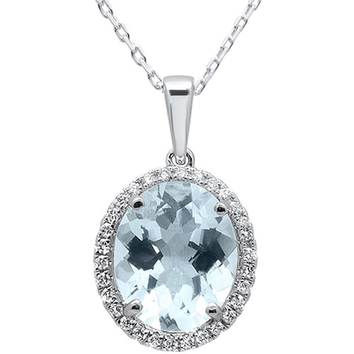 GEMSTONE CLOSEOUT! 3.52cts 10k White Gold Oval Aquamarine & Diamond Pendant 18"