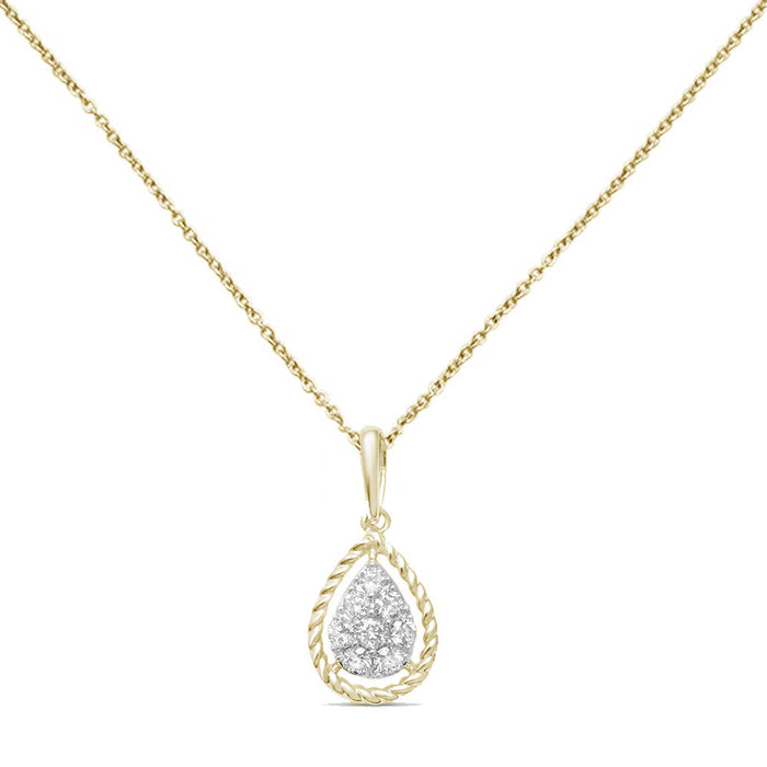 DIAMOND CLOSEOUT! .20ct 10K Yellow Gold Teardrop Pear Shape Diamond Pendant Necklace 18"
