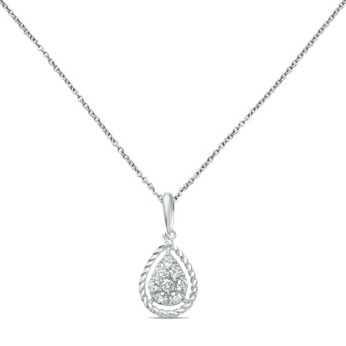 DIAMOND CLOSEOUT! .21ct F SI 10K White Gold Diamond Teardrop Pear Shape Drop Pendant Necklace 18"