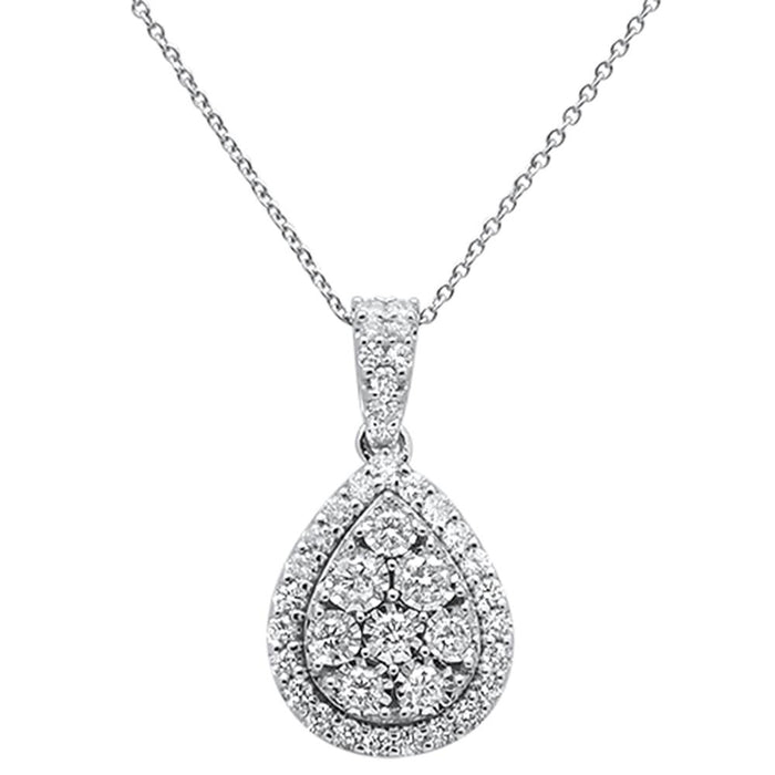 DIAMOND CLOSEOUT! 1.06ct 14k White Gold Diamond Teardrop Pendant Necklace 18" Long