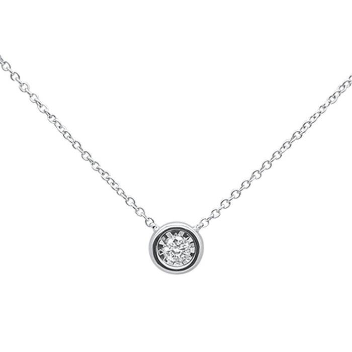 DIAMOND CLOSEOUT! .11ct 14k White Gold Round Diamond Bezel Solitaire Pendant Necklace 18"