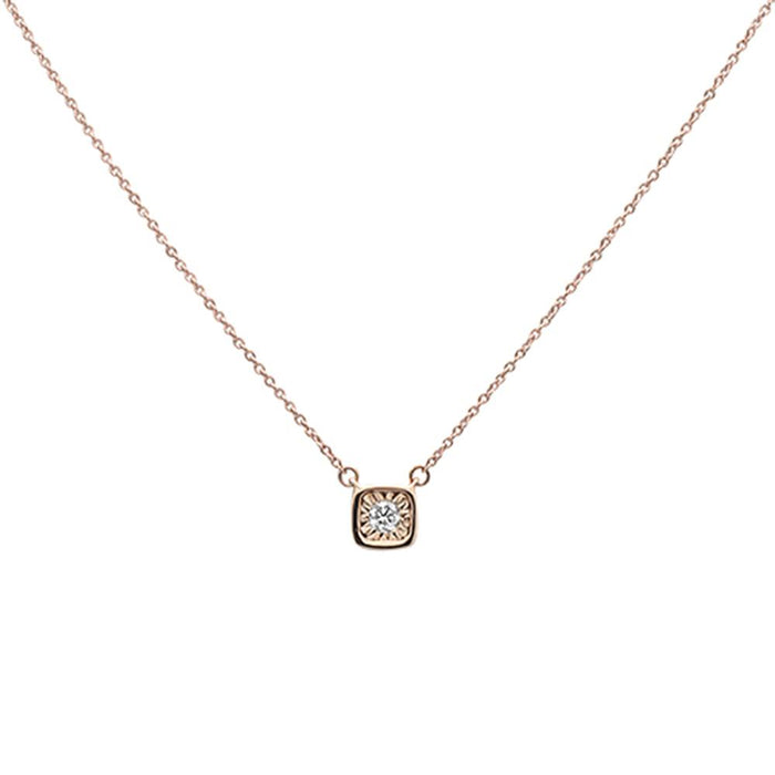 DIAMOND CLOSEOUT! .10ct 14k Rose Gold Diamond Bezel Solitaire Pendant Necklace 18"