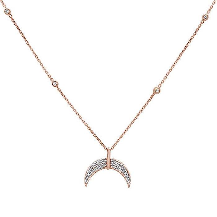 DIAMOND CLOSEOUT! .23ct 14k Rose Gold Crescent Moon Diamond Pendant Necklace 18"