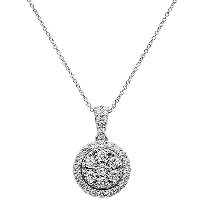 DIAMOND CLOSEOUT! 1.0ct 14k White Gold Halo Bezel Round Diamond Pendant Necklace 18"