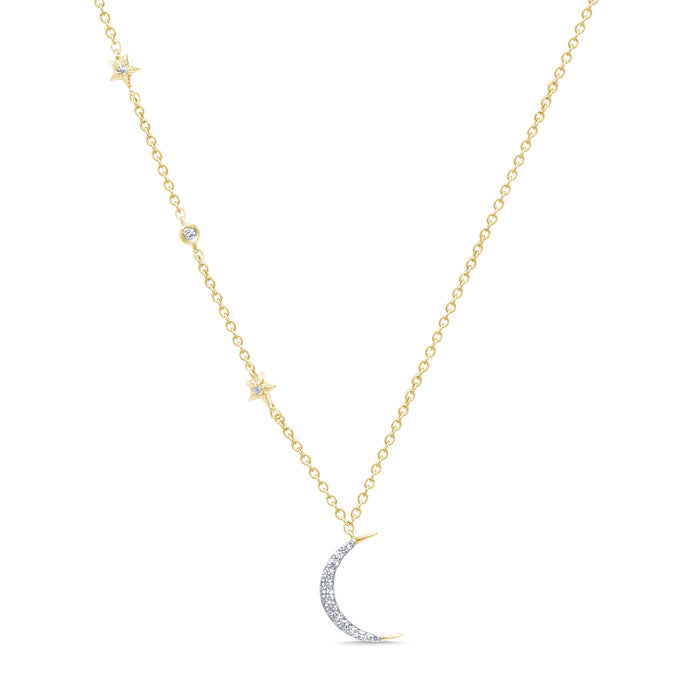 DIAMOND CLOSEOUT! .10ct G SI 14kt Yellow Gold Diamond Crescent Moon & Stars Necklace Pendant