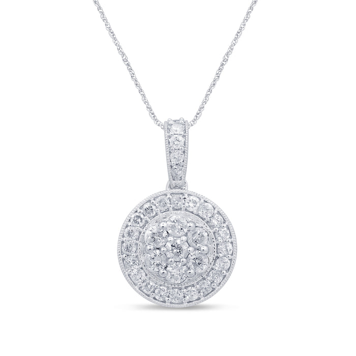 DIAMOND CLOSEOUT! .97ct 14k White Gold Diamond Halo Round Bezel Pendant Necklace 18"