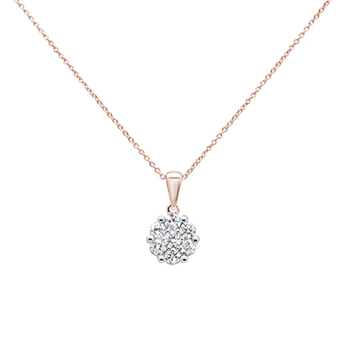 DIAMOND CLOSEOUT! .5cts 14k Rose Gold Round Diamond Cluster Pendant Necklace 18" LongDIAMOND CLOSEOUT!