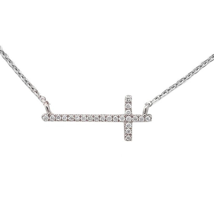 DIAMOND CLOSEOUT! .06ct 10k White Gold Diamond Sideways Cross Trendy Pendant Necklace 18"