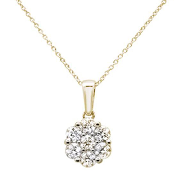 DIAMOND CLOSEOUT! 1.03ct 14k Yellow Gold Diamond Cluster Pendant Necklace 18" Long