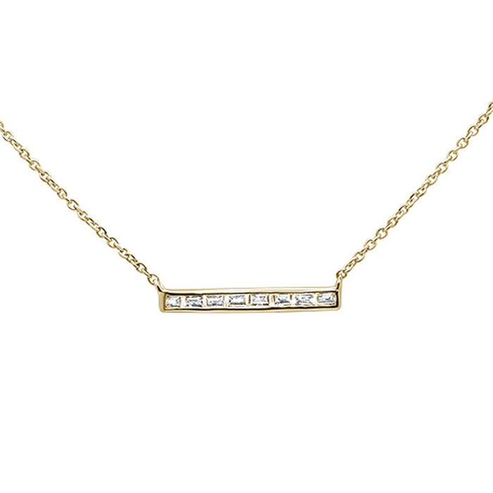 DIAMOND CLOSEOUT! .18ct 14kt Yellow Gold Baguette Diamond Trendy Bar Pendant Necklace 16"+2"