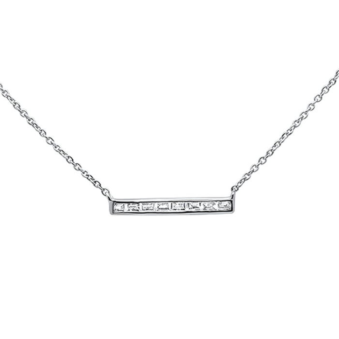 DIAMOND CLOSEOUT! .20ct 14kt White Gold Baguette Diamond Trendy Bar Pendant Necklace 16"+2"