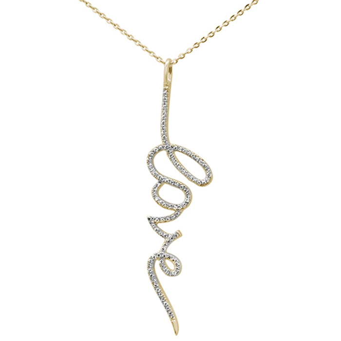 DIAMOND CLOSEOUT! .2ct 14kt Yellow Gold Diamond Heart "LOVE" Script Pendant Necklace 16"+2" Ext