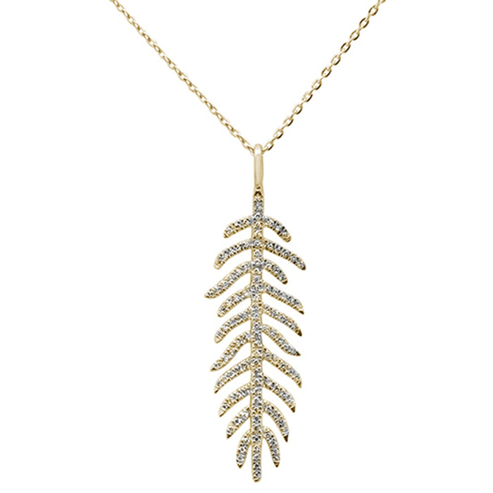 DIAMOND CLOSEOUT! .17ct 14kt Yellow Gold Diamond Feather Pendant Necklace 16"+2" Ext