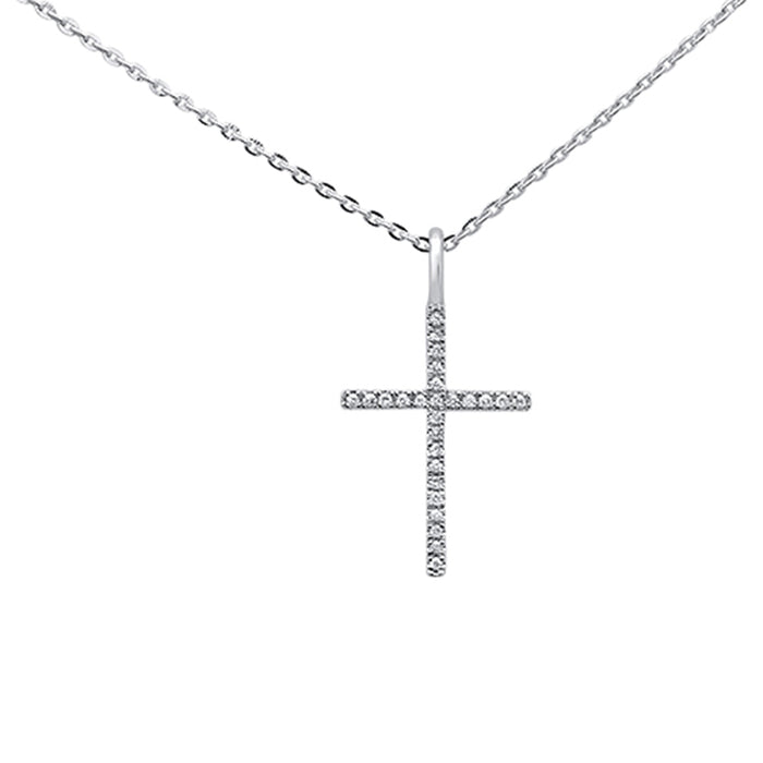 DIAMOND CLOSEOUT! .05ct 14kt White Gold Diamond Cross Pendant Necklace 18" Long Chain