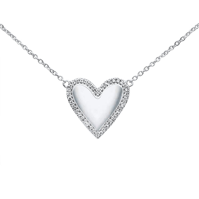 DIAMOND CLOSEOUT! .07ct 14kt White Gold Heart Diamond Pendant Necklace 16"+2" Ext