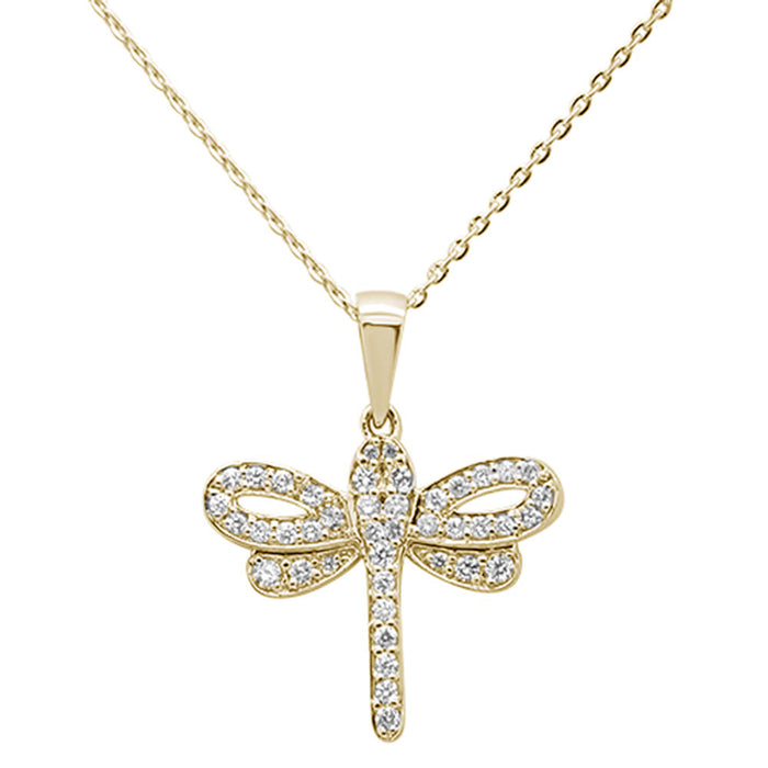 DIAMOND CLOSEOUT! .32ct 14K Yellow Gold Round Diamond Dragonfly Pendant Necklace 16"+ 2" Ext.