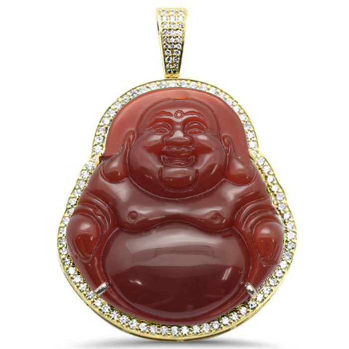 DIAMOND CLOSEOUT! 1.29ct 14k Yellow Gold Diamond & Red Big Buddha Pendant