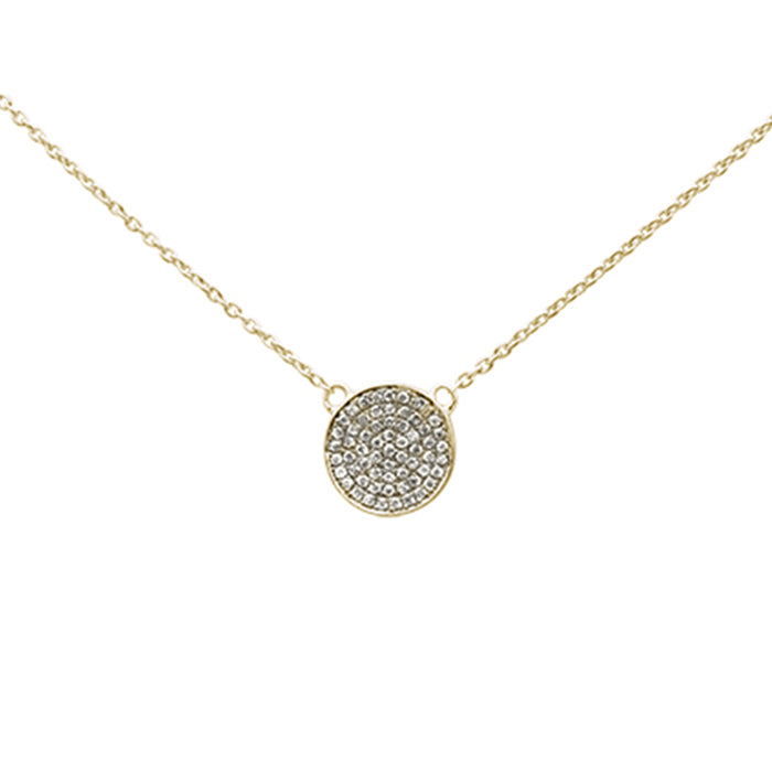 DIAMOND CLOSEOUT! .11ct 14k Yellow Gold Diamond Pave Circle Pendant Necklace 16" + 2" Ext