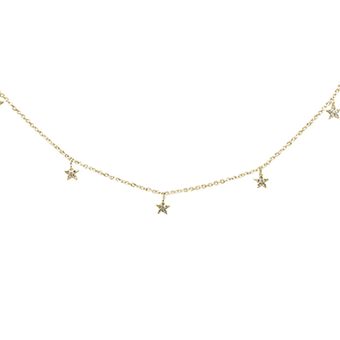 DIAMOND CLOSEOUT! .10ct 14K Yellow Gold Diamond Dangling Stars Necklace 16" + 2" Ext