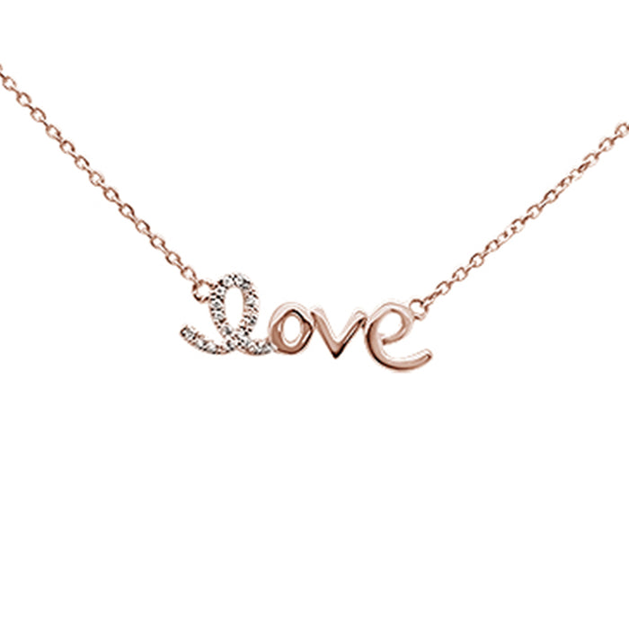 DIAMOND CLOSEOUT! .06ct 14K Rose Gold Heart Diamond "Love" Script Pendant Necklace 16" + 2" Ext.