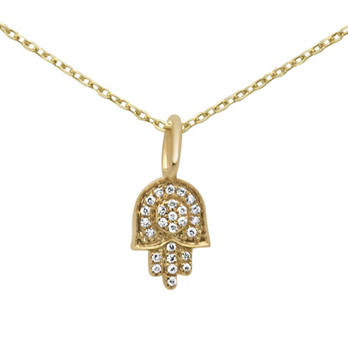 DIAMOND CLOSEOUT! .05ct 14KT Yellow Gold Diamond Hand of Hamsa Pendant Necklace 18"