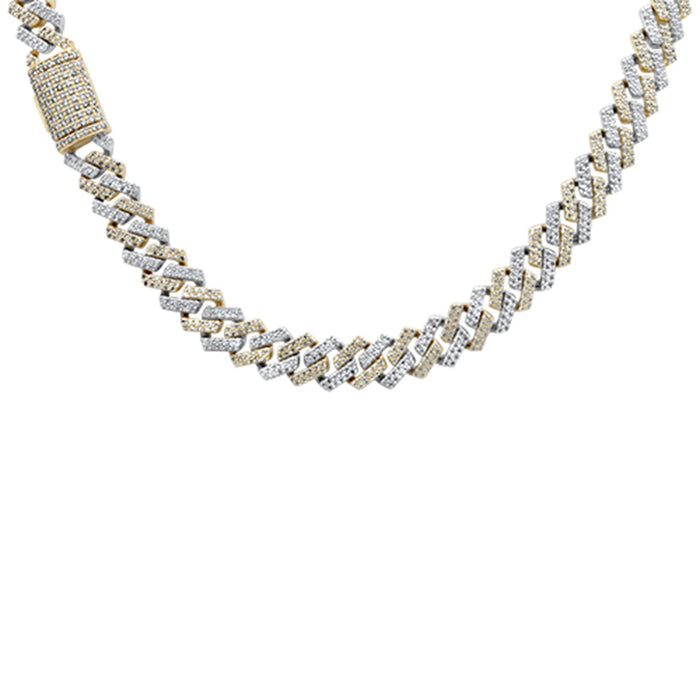 DIAMOND CLOSEOUT! 9MM 10CT G SI 14KT Two Tone Diamond Micro Pave Yellow & White Gold Cuban Necklace 22"