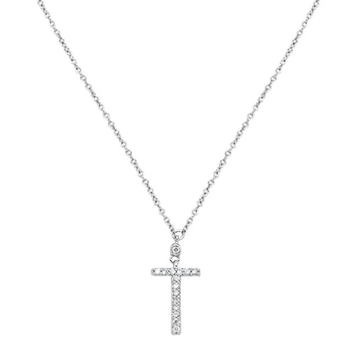 DIAMOND CLOSEOUT! .07cts 10kt White Gold Round Diamond Cross Pendant Necklace 18" Long