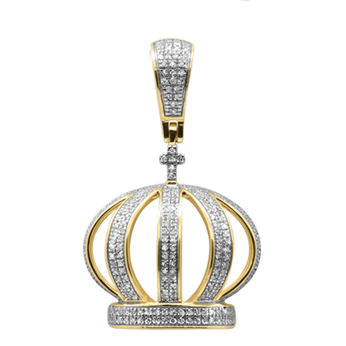DIAMOND CLOSEOUT! .42ct G SI 10K Yellow Gold Diamond Micro Pave Men Cross Crown Iced Out Charm Pendant