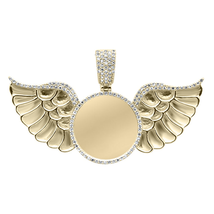 DIAMOND CLOSEOUT! .25CT G SI 10K Yellow Gold Diamond Iced Out Wings Angel Memory Pendant