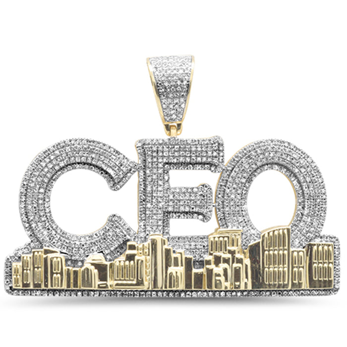 DIAMOND CLOSEOUT! 1.78CT G SI 10K Yellow Gold Diamond Custom "CEO" Skyline Iced Out Charm Pendant