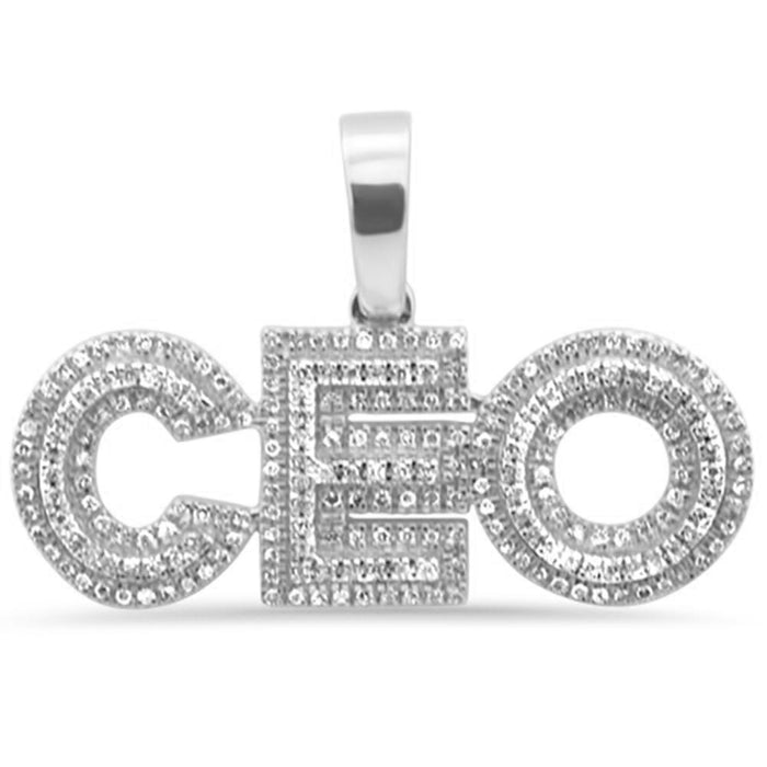 DIAMOND CLOSEOUT! .34ct G SI 10K White Gold Diamond Hip Hop Iced out "CEO" Charm Pendant