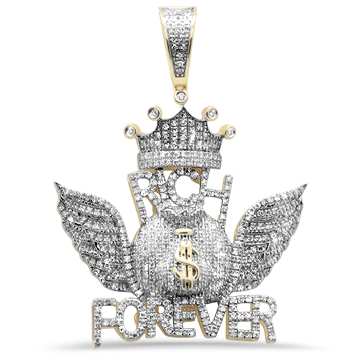 DIAMOND CLOSEOUT! 1.13ct G SI 10K Yellow Gold Diamond "RICH FOREVER" World Hip Hop Charm Pendant