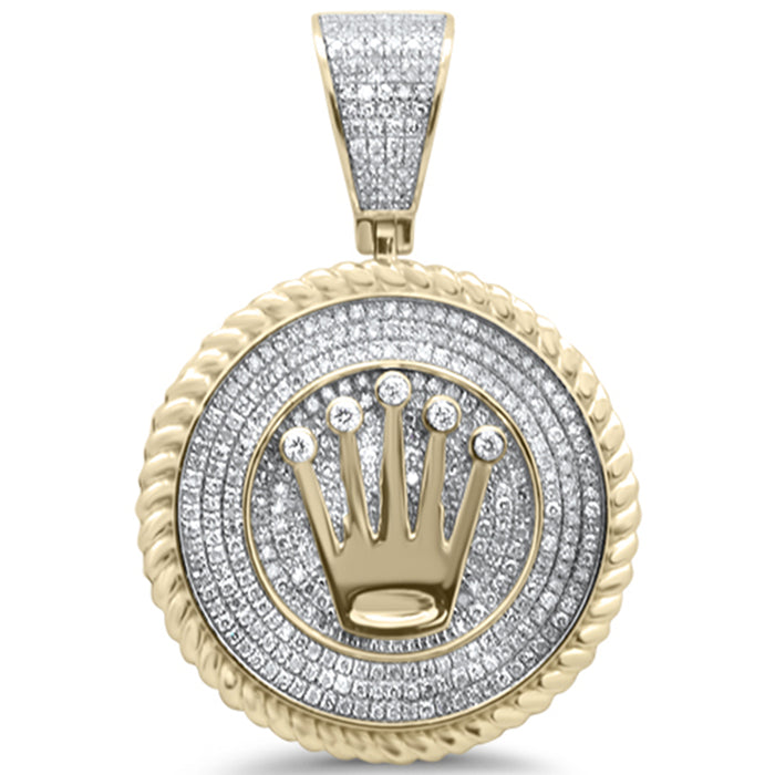 DIAMOND CLOSEOUT! 1.04ct G SI 10K Yellow Gold Diamond Hip Hop Crown Iced Out Logo Charm Medallion Pendant