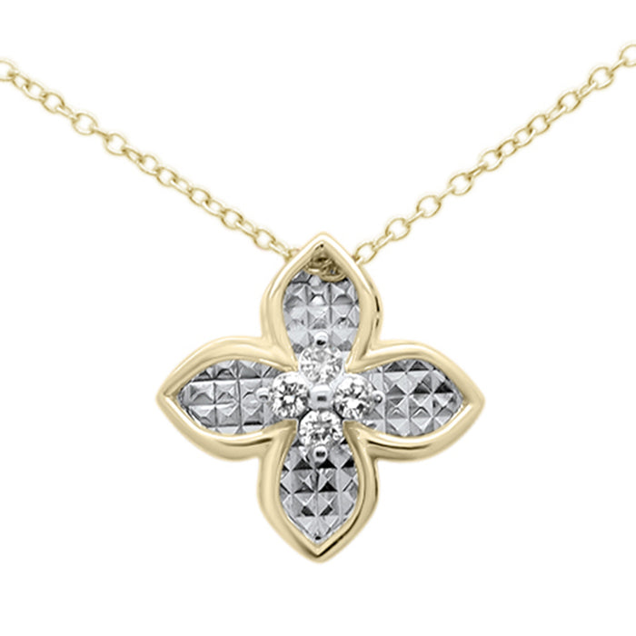 DIAMOND CLOSEOUT! .12ct G SI 10K Yellow Gold Diamond Flower Pendant Necklace 18"