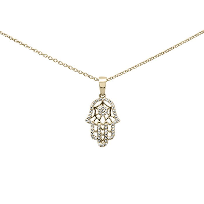 .14ct G SI 14K Yellow Gold Diamond Hamsa Pendant Necklace