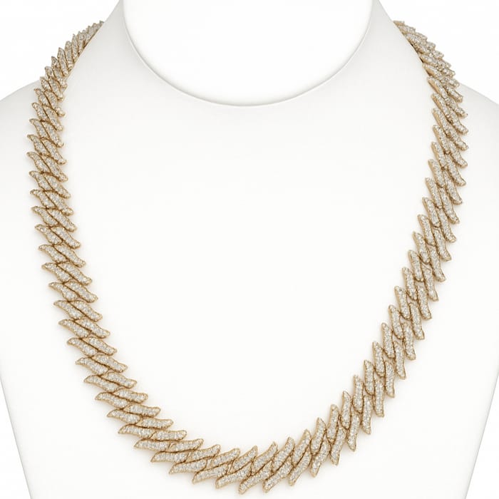 DIAMOND CLOSEOUT! 18mm 32.85ct G SI 14K Yellow Gold Spiked Round Diamond Cuban Necklace 22"
