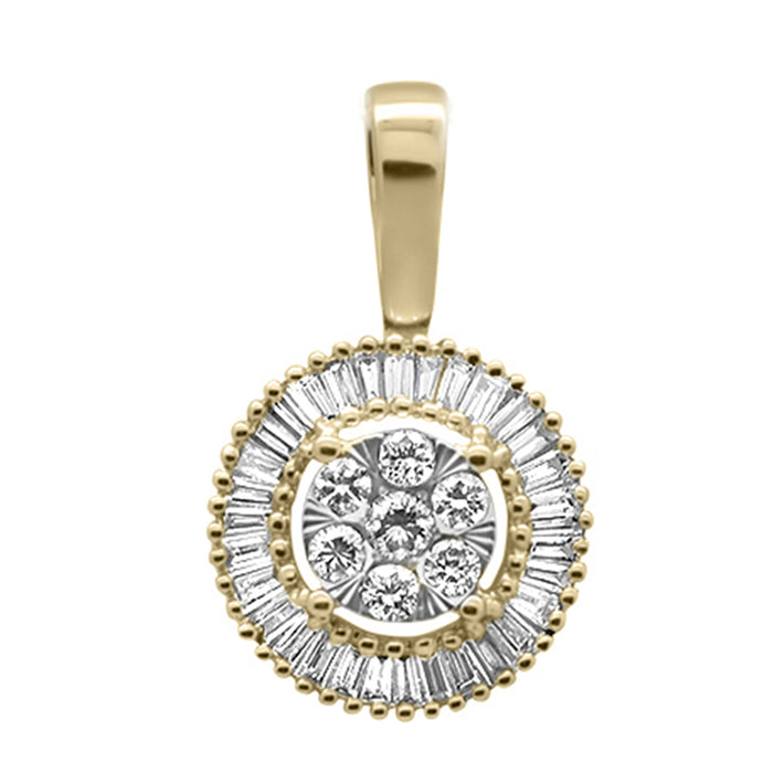 DIAMOND CLOSEOUT! .26ct G SI 10K Yellow Gold Diamond Round Fashion Baguette & Round Pendant
