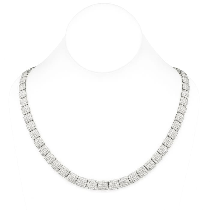 DIAMOND CLOSEOUT! 9MM 15.77ct G SI 14K White Gold Baguette & Round Diamond Tennis Necklace 20"