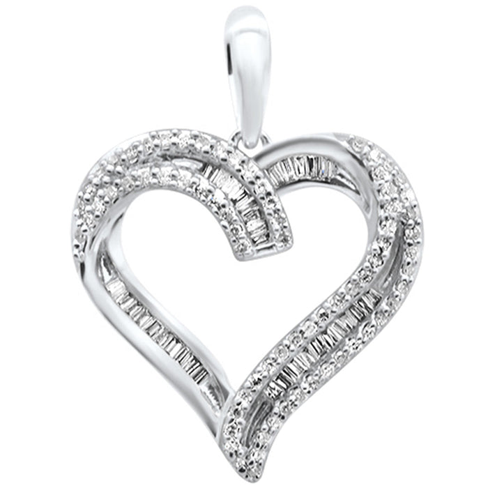 DIAMOND CLOSEOUT! .24ct G SI 14K White Gold Diamond Heart Shaped Round & Baguette Charm Pendant