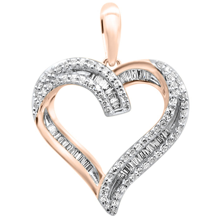DIAMOND CLOSEOUT! .27ct G SI 14K Rose Gold Diamond Heart Shaped Round & Baguette Pendant