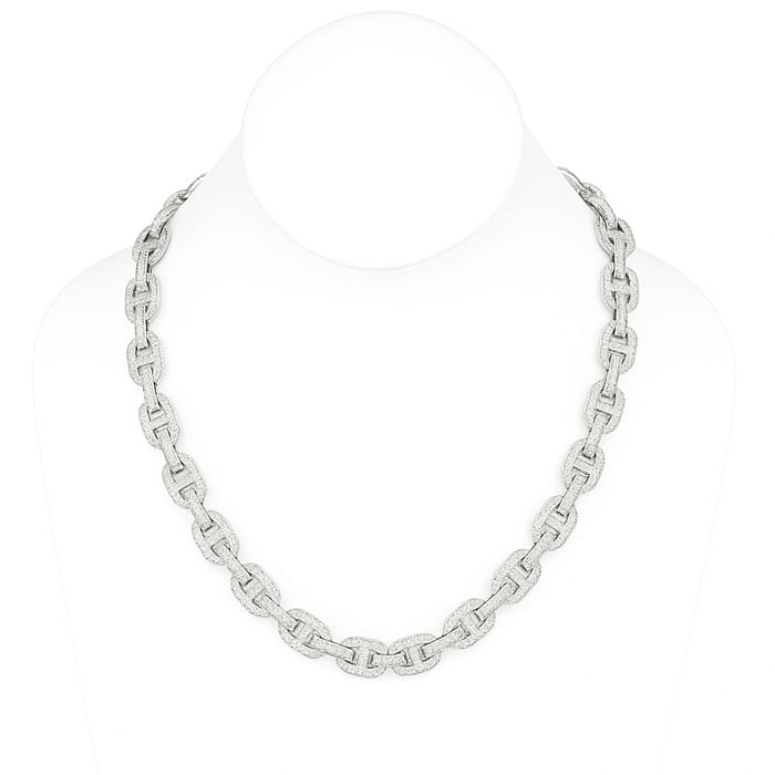 DIAMOND CLOSEOUT! 11mm 17.95ct G SI 14K White Gold Iced Out Diamond Round & Baguette Necklace 22"
