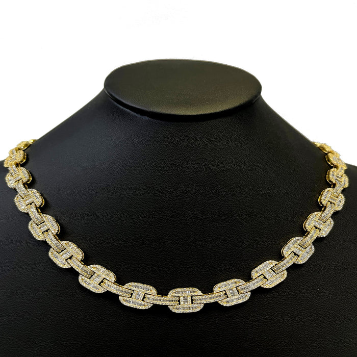 DIAMOND CLOSEOUT! 11mm 15.27ct G SI 14K Yellow Gold Iced Out Diamond Round & Baguette Necklace 22"